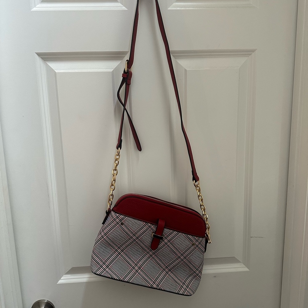 Stylish Red and Plaid Women's Crossbody Bag